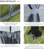 Outsunny Cenador de Jardín 3x3 m con Marco de Aluminio Pabellón de Exterior con Techo de Policarbonato 4 Cortinas Laterales y 4 Mosquiteras con Cremalleras Gazebo para Fiestas Eventos Multicolor – Bild 2