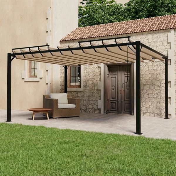 Cenador con techo de lamas 3x4 m Tejido topo y aluminio – Bild 1